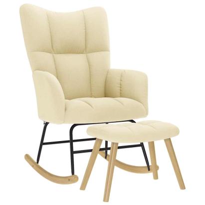 Scaun balansoar cu taburet, crem, material textil GartenMobel Dekor
