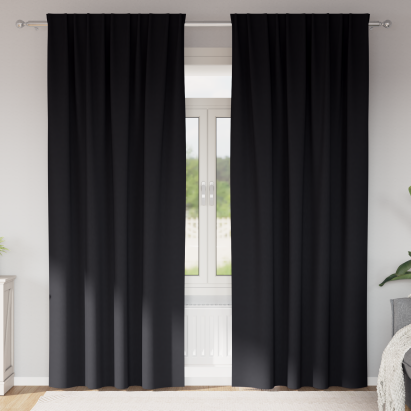 Perdele cu perdele 2 pcs Negru 260 x 140 cm Poliester GartenMobel Dekor