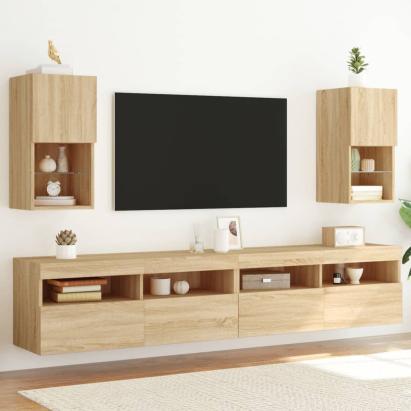 Comode TV cu lumini LED, 2 buc., stejar sonoma, 30,5x30x60 cm GartenMobel Dekor