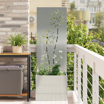 Ghiveci de Grădină cu Panou Decorativ Argintiu 50 x 140 cm GartenMobel Dekor