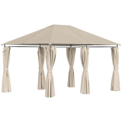 Pavilion/foisor pentru gradina/terasa, cadru metalic, cu perdele, bej, 4x3x2.64 m GartenVIP DiyLine