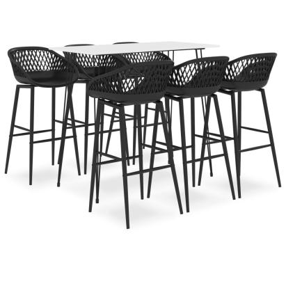 Set mobilier de bar, 7 piese, alb și negru GartenMobel Dekor