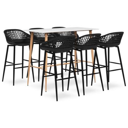 Set mobilier de bar, 7 piese, alb și negru GartenMobel Dekor
