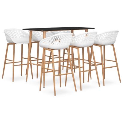 Set mobilier de bar, 7 piese, negru și alb GartenMobel Dekor