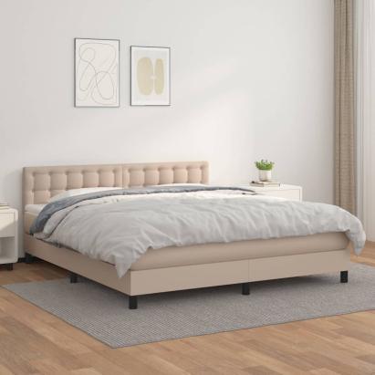 Pat box spring cu saltea, cappuccino, 160x200cm piele ecologică GartenMobel Dekor