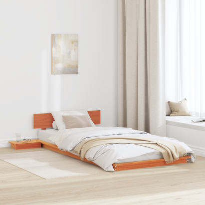 Cadru de pat pe podea cu măsuțe de noapte Maro cerat 90x200cm Lemn masiv GartenMobel Dekor
