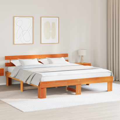 Cadru de Pat cu Headboard Maro Cerat 200x200 cm Lemn Masiv Pin GartenMobel Dekor