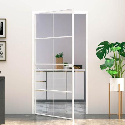 Ușă de interior alb 102x201,5 cm sticlă securiz./aluminiu slim GartenMobel Dekor