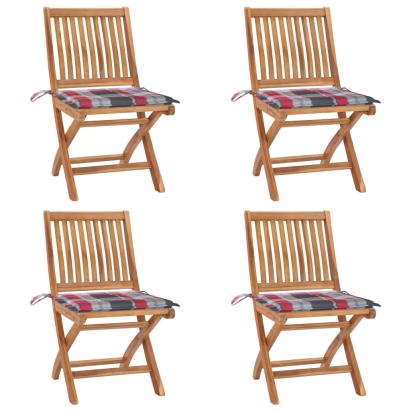 Scaune grădină pliabile cu perne, 4 buc, lemn masiv tec GartenMobel Dekor