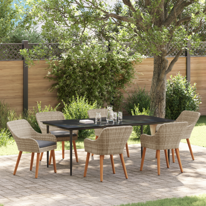 Set de dining 7 pcs Gri deschis și Negru mare GartenMobel Dekor