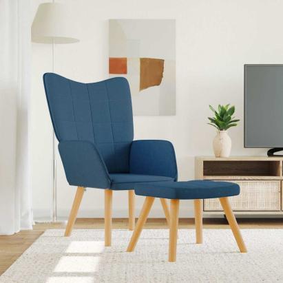Scaun de relaxare cu taburet, albastru, textil GartenMobel Dekor