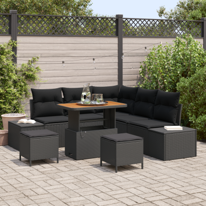 Set de canapele pentru grădină cu pernă 8 pcs Negru Rattan poli GartenMobel Dekor
