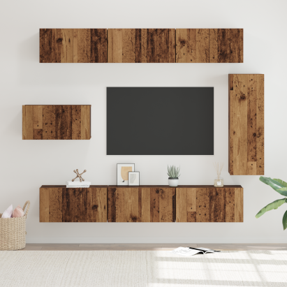 Set comodă TV 8 pcs Lemn vechi 30.5 x 30 x 90 cm Lemn compozit GartenMobel Dekor