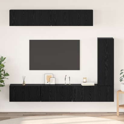 Set comodă TV cu raft Pe perete Altele 6 pcs Stejar negru 30.5 x 30 x 90 cm GartenMobel Dekor
