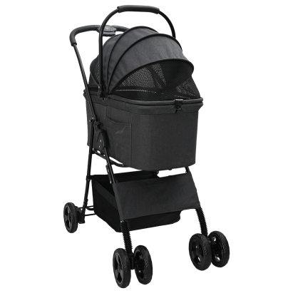 Carucior pentru Pisici Pliante Ajustabil Negru 81 x 47 x 99 cm GartenMobel Dekor