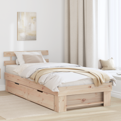 Cadru de pat cu sertar cu headboard cu depozitare Maro 75 x 190 cm Lemn de brad solid GartenMobel Dekor