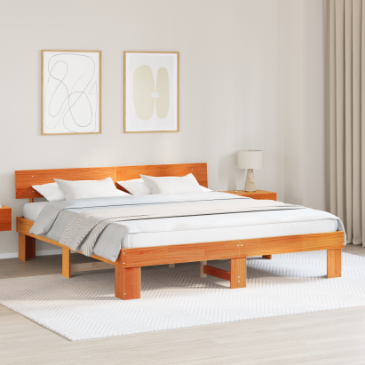 Cadru de pat cu headboard Maro ceruit 180 x 200 cm Lemn de brad GartenMobel Dekor