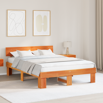Cadru de pat cu headboard Maro ceruit 160 x 200 cm Lemn de brad GartenMobel Dekor