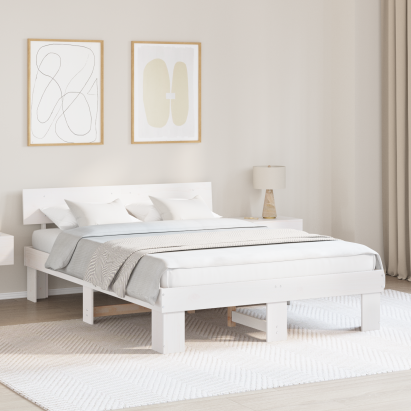 Cadru de pat cu headboard Alb 140 x 200 cm Lemn de brad solid GartenMobel Dekor
