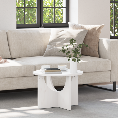 Masă de cafea Alb 50 x 50 x 35 cm Lemn de brad solid GartenMobel Dekor