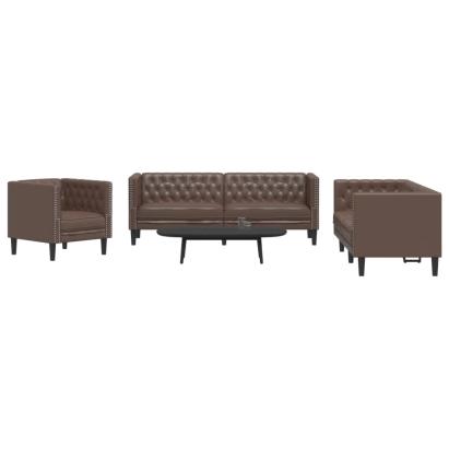 Set canapele Chesterfield cu 3 locuri, maro, piele eco. GartenMobel Dekor
