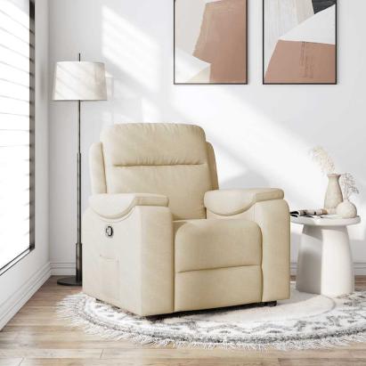 Fotoliu rabatabil, crem, material textil GartenMobel Dekor