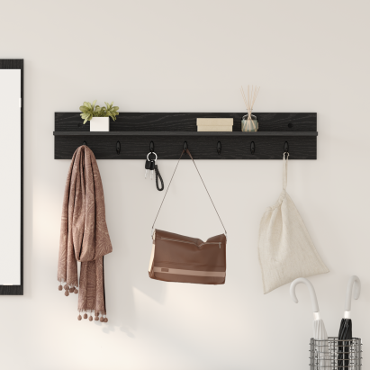 Răcător de paltoane montat pe perete cu raft Pe perete Stejar negru GartenMobel Dekor