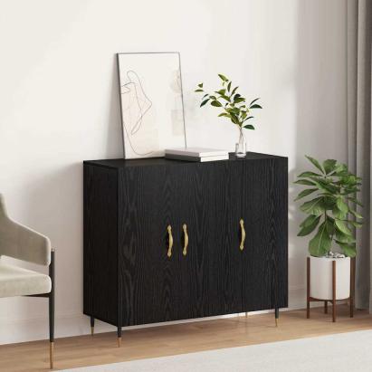 Bufet cu depozitare cu ușă Negru 90 x 34 x 80 cm Lemn compozit GartenMobel Dekor