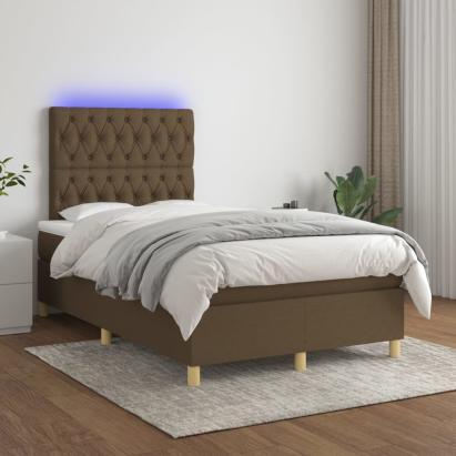 Pat cu arcuri, saltea și LED, maro închis, 120x200 cm, textil GartenMobel Dekor