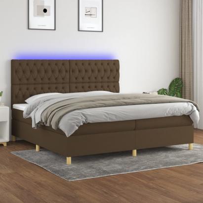 Pat cu arcuri, saltea și LED, maro închis, 200x200 cm, textil GartenMobel Dekor