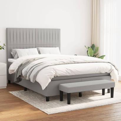 Pat box spring cu saltea, gri deschis, 140x190 cm, textil GartenMobel Dekor