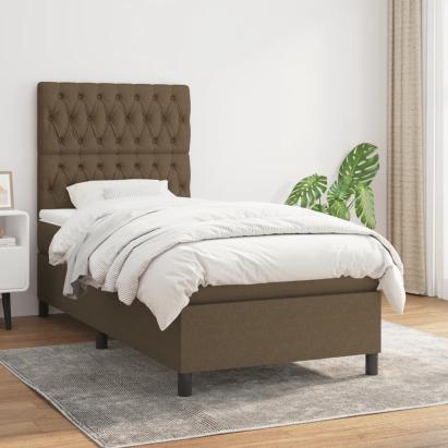 Pat box spring cu saltea, maro închis, 100x200 cm, textil GartenMobel Dekor