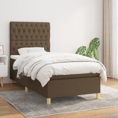 Pat box spring cu saltea, maro închis, 100x200 cm, textil GartenMobel Dekor