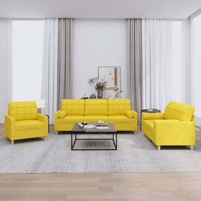Set de canapele cu perne, 3 piese, galben deschis, textil GartenMobel Dekor