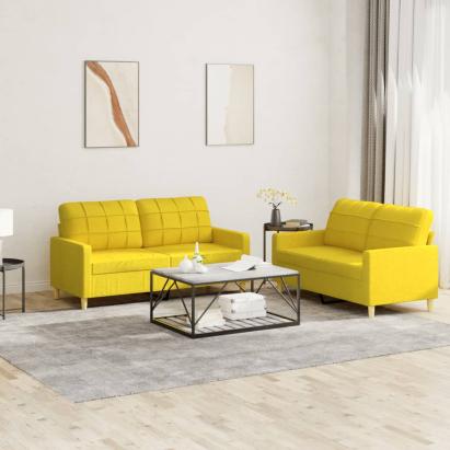 Set de canapele cu perne, 2 piese, galben deschis, textil GartenMobel Dekor