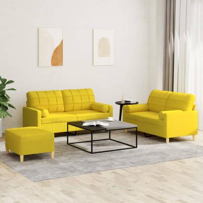 Set de canapele cu perne, 3 piese, galben deschis, textil GartenMobel Dekor