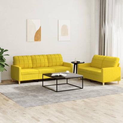 Set de canapele cu perne, 2 piese, galben deschis, textil GartenMobel Dekor