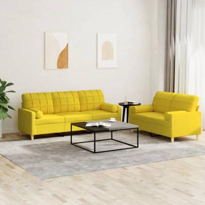 Set de canapele cu perne, 2 piese, galben deschis, textil GartenMobel Dekor