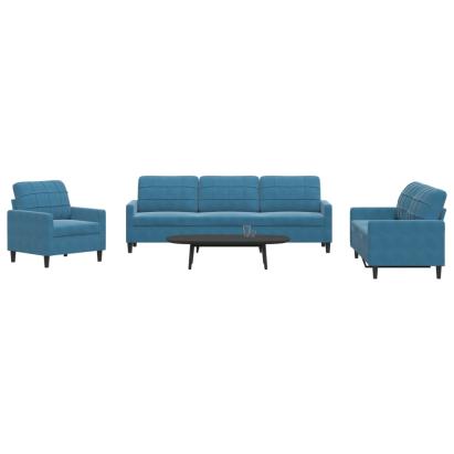 Set de canapele cu perne, 4 piese, albastru, catifea GartenMobel Dekor