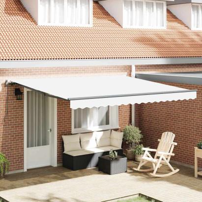Umbrelă retractabilă albă Alb 400 × 350 cm Poliester și metal GartenMobel Dekor