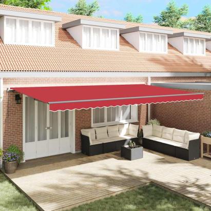 Umbrelă retractabilă roșie Manual Roșu 600 × 300 cm țesătură GartenMobel Dekor
