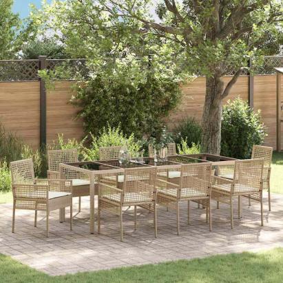 Set de masă pentru grădină 9 pcs Bej 250 x 100 x 75 cm GartenMobel Dekor