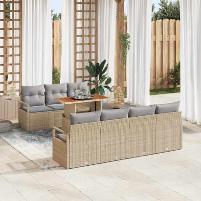 Set canapea grădină 8 pcs Bej și gri Mare Rattan și oțel GartenMobel Dekor