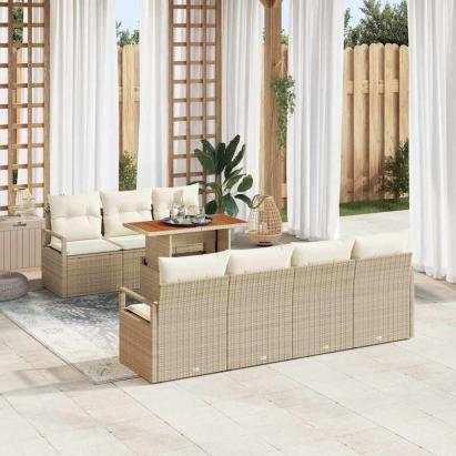 Set de sofa de grădină cu pernă 8 pcs Bej și crem Mediu GartenMobel Dekor