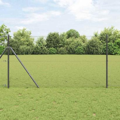 Gard cu stâlpi Gri 1.2 x 50 m Oțel galvanizat vopsit în pulbere GartenMobel Dekor