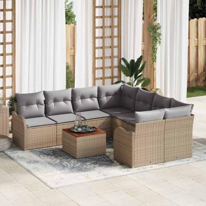 Set canapea grădină 9 pcs Bej, gri deschis Mare Ratan GartenMobel Dekor