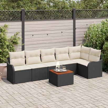 Set de canapea pentru grădină 7 pcs Negru, alb GartenMobel Dekor