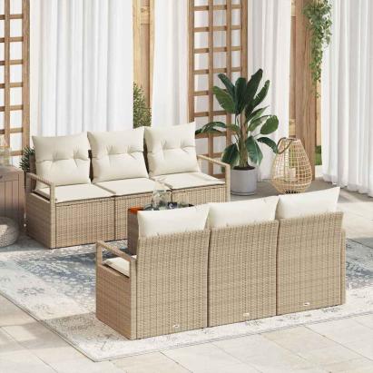 Set Canapea Bej de Grădină 7 pcs Bej, alb Mediu GartenMobel Dekor