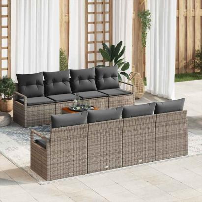 Set de Canapea de Grădină Gri 9 pcs Gri mare Poliratan GartenMobel Dekor