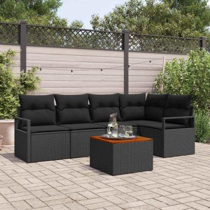 Set canapea grădină 6 pcs Negru Mare Rattan, Lemn GartenMobel Dekor